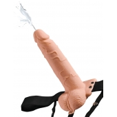 Телесный полый страпон с имитацией эякуляции 7.5  Hollow Squirting Strap-On with Balls Flesh - 21,6 см. - Pipedream - купить с доставкой в Вологде