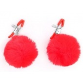 Зажимы для сосков с красным пушком - Notabu - купить с доставкой в Вологде