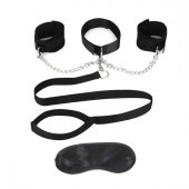 Чёрный ошейник с наручниками и поводком Collar Cuffs   Leash Set - Lux Fetish - купить с доставкой в Вологде