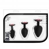 Набор черных анальных пробок с красным кристаллом-сердечком Bling Plugs Training Kit - Blush Novelties - купить с доставкой в Вологде