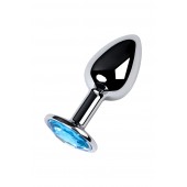 Серебристая конусовидная анальная пробка с голубым кристаллом - 7 см. - ToyFa - купить с доставкой в Вологде