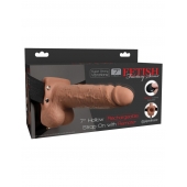 Кофейный перезаряжаемый вибрострапон 7  Hollow Rechargeable Strap-on with Balls - 20,3 см. - Pipedream - купить с доставкой в Вологде
