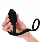 Черное эрекционное кольцо с анальным плагом Snug   Tug - b-Vibe - в Вологде купить с доставкой