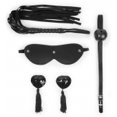 Эротический набор в черном цвете: маска, кляп, пэстисы, плётка - Notabu - купить с доставкой в Вологде