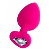 Розовая анальная втулка Diamond Heart с прозрачным кристаллом - 9,5 см. - ToyFa - купить с доставкой в Вологде