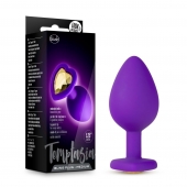 Фиолетовая анальная пробка Bling Plug Medium с золотистым стразом - 8,3 см. - Blush Novelties - купить с доставкой в Вологде