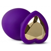 Фиолетовая анальная пробка Bling Plug Large с золотистым стразом - 9,5 см. - Blush Novelties - купить с доставкой в Вологде