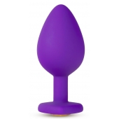 Фиолетовая анальная пробка Bling Plug Large с золотистым стразом - 9,5 см. - Blush Novelties - купить с доставкой в Вологде
