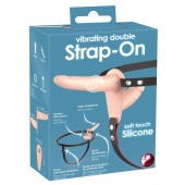 Телесный двойной вибрострапон с вибрацией Vibrating Double Strap-On - 15 см. - Orion - купить с доставкой в Вологде