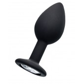 Черная анальная втулка с прозрачным стразом - 7,2 см. - POPO Pleasure - купить с доставкой в Вологде