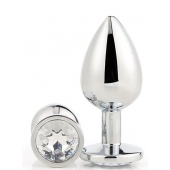 Серебристая анальная втулка с прозрачным кристаллом - 7,1 см. - Dream Toys - купить с доставкой в Вологде