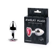 Серебристая анальная пробка с малиновым кристаллом-сердечком - 7 см. - Anal Jewelry Plug - купить с доставкой в Вологде