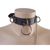 Черный кожаный ошейник Big Ring - Sitabella - купить с доставкой в Вологде