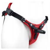 Красно-черный женский пояс с 2 способами крепления насадок и вагинальной пробкой - LOVETOY (А-Полимер) - купить с доставкой в Вологде