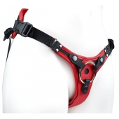 Красно-черный женский пояс с 2 способами крепления насадок и вагинальной пробкой - LOVETOY (А-Полимер) - купить с доставкой в Вологде