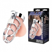 Серебристая металлическая клетка для члена с замком Enslave Cock Cage - BlueLine - купить с доставкой в Вологде