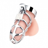 Серебристая металлическая клетка для члена с замком Enslave Cock Cage - BlueLine - купить с доставкой в Вологде