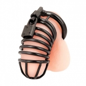 Черная металлическая клетка с замком Deluxe Chastity Cage - BlueLine - купить с доставкой в Вологде