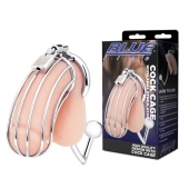 Серебристая металлическая клетка с анальным стимулятором Cock Cage - BlueLine - купить с доставкой в Вологде