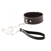 Черный широкий ошейник с красной строчкой и поводком - Crazy Handmade - купить с доставкой в Вологде