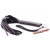 Черная кожаная плеть с удобной ручкой - 50 см. - Crazy Handmade - купить с доставкой в Вологде