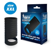 Черная открытая насадка на пенис с кольцом для мошонки XXL-size - 9,4 см. - Sex Expert - в Вологде купить с доставкой