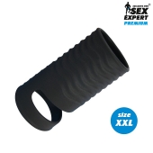 Черная открытая насадка на пенис с кольцом для мошонки XXL-size - 9,4 см. - Sex Expert - в Вологде купить с доставкой