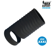 Черная открытая насадка на пенис с кольцом для мошонки XXXL-size - 9,9 см. - Sex Expert - в Вологде купить с доставкой