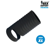 Черная открытая насадка на пенис с кольцом для мошонки XL-size - 8,9 см. - Sex Expert - в Вологде купить с доставкой