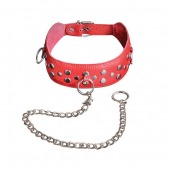 Красный кожаный ошейник с карабином и поводком - Sitabella - купить с доставкой в Вологде