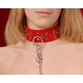 Красный кожаный ошейник с карабином и поводком - Sitabella - купить с доставкой в Вологде