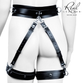 Черный кожаный пояс с гартерами - S-M - Notabu - купить с доставкой в Вологде