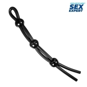 Черное силиконовое лассо с тремя шариками для утяжки - Sex Expert - в Вологде купить с доставкой
