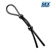 Черное силиконовое лассо с двумя шариками для утяжки - Sex Expert - в Вологде купить с доставкой