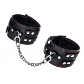 Черные кожаные оковы с двумя ремнями и контрастной строчкой - Pecado - купить с доставкой в Вологде