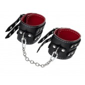 Черные кожаные оковы с двумя ремнями и красной подкладкой - Pecado - купить с доставкой в Вологде