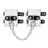 Бело-черные наручники с двумя ремешками и люверсами - Pecado - купить с доставкой в Вологде
