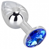 Анальное украшение BUTT PLUG  Small с синим кристаллом - 7 см. - Anal Jewelry Plug - купить с доставкой в Вологде