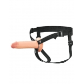 Телесный полый страпон на черных ремнях Hollow Silicone Strap-on - 17,8 см. - Pipedream - купить с доставкой в Вологде