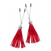 Зажимы на соски «Вилки» с красными кисточками из замши - Pecado - купить с доставкой в Вологде