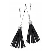 Зажимы на соски «Вилки» с черными кисточками из замши - Pecado - купить с доставкой в Вологде