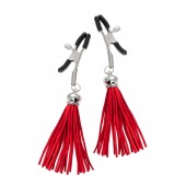 Зажимы на соски «Прищепки» с красными кисточками из замши - Pecado - купить с доставкой в Вологде