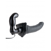 Черный страпон с вагинальной пробкой Deluxe Vibrating Penetrix Strap-On - 19 см. - Pipedream - купить с доставкой в Вологде