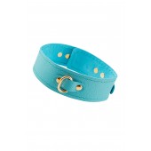 Голубой кожаный однослойный ошейник с прошивкой - Pecado - купить с доставкой в Вологде