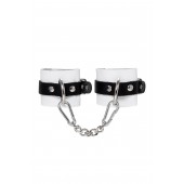 Бело-черные кожаные наручники с одним ремешком с люверсами - Pecado - купить с доставкой в Вологде