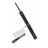 Кожаный двухслойный ошейник с красной строчкой и поводком - Pecado - купить с доставкой в Вологде