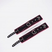 Черно-розовые кожаные оковы с розовой строчкой - Crazy Handmade - купить с доставкой в Вологде