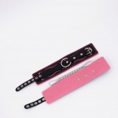 Черно-розовые кожаные оковы с розовой строчкой - Crazy Handmade - купить с доставкой в Вологде