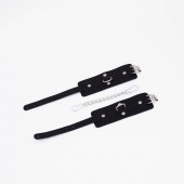 Черные кожаные оковы с хромированной фурнитурой - Crazy Handmade - купить с доставкой в Вологде