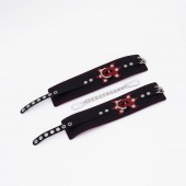 Черные кожаные оковы с красным декором и строчкой - Crazy Handmade - купить с доставкой в Вологде